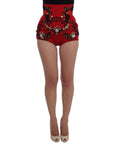 Dolce & Gabbana Ravishing Red Silk Embroidered Shorts