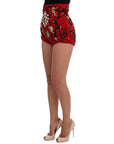 Dolce & Gabbana Red Silk Crystal-Embellished Mini Shorts
