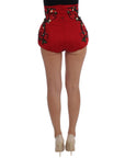 Dolce & Gabbana Red Silk Crystal-Embellished Mini Shorts