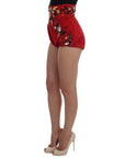 Dolce & Gabbana Red Silk Crystal-Embellished High Waist Shorts