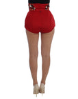 Dolce & Gabbana Red Silk Crystal-Embellished High Waist Shorts