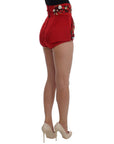 Dolce & Gabbana Red Silk Crystal-Embellished High Waist Shorts