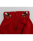 Dolce & Gabbana Red Silk Crystal-Embellished High Waist Shorts