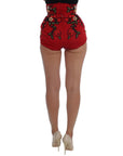 Dolce & Gabbana Glamorous Red Silk Floral Embroidered Shorts