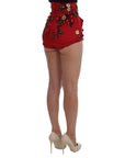 Dolce & Gabbana Glamorous Red Silk Floral Embroidered Shorts