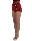 Dolce & Gabbana Glamorous Red Silk Floral Embroidered Shorts