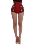Dolce & Gabbana Glamorous Red Silk Floral Embroidered Shorts