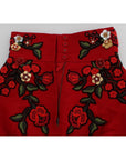Dolce & Gabbana Glamorous Red Silk Floral Embroidered Shorts
