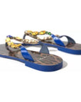 Dolce & Gabbana Blue Crystals Flats Sandals Beachwear Shoes