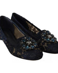 Dolce & Gabbana Blue Crystal Loafer Lace Ballet Flats Shoes