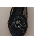 Dolce & Gabbana Blue Crystal Loafer Lace Ballet Flats Shoes