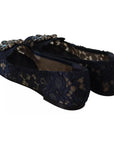 Dolce & Gabbana Blue Crystal Loafer Lace Ballet Flats Shoes