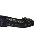 Dolce & Gabbana Blue Crystal Loafer Lace Ballet Flats Shoes