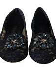 Dolce & Gabbana Blue Crystal Loafer Lace Ballet Flats Shoes