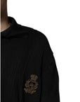 Dolce & Gabbana Black Heraldic Silk Buttoned Pullover Sweater