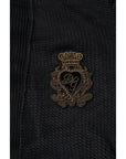 Dolce & Gabbana Black Heraldic Silk Buttoned Pullover Sweater