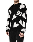 Dolce & Gabbana Black Hearts Silk Crew Neck Pullover Sweater