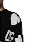Dolce & Gabbana Black Hearts Silk Crew Neck Pullover Sweater