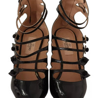 Valentino Black Multi Strap Leather Mid Heels Pumps Shoes