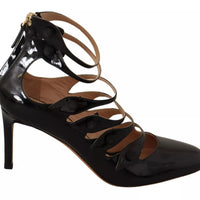 Valentino Black Multi Strap Leather Mid Heels Pumps Shoes