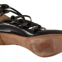 Valentino Black Multi Strap Leather Mid Heels Pumps Shoes