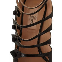 Valentino Black Multi Strap Leather Mid Heels Pumps Shoes