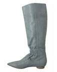 Valentino Blue Leather Elastic Flats Pull On Knee High Boots Shoes
