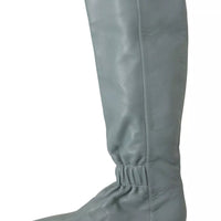 Valentino Blue Leather Elastic Flats Pull On Knee High Boots Shoes