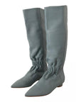 Valentino Blue Leather Elastic Flats Pull On Knee High Boots Shoes