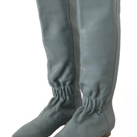 Valentino Blue Leather Elastic Flats Pull On Knee High Boots Shoes
