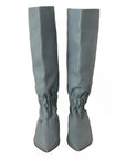 Valentino Blue Leather Elastic Flats Pull On Knee High Boots Shoes