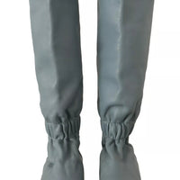 Valentino Blue Leather Elastic Flats Pull On Knee High Boots Shoes