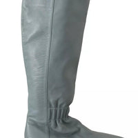 Valentino Blue Leather Elastic Flats Pull On Knee High Boots Shoes