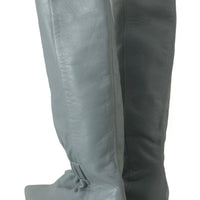 Valentino Blue Leather Elastic Flats Pull On Knee High Boots Shoes