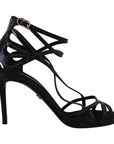 Dolce & Gabbana Black Leather Stiletto Heels Sandals Shoes