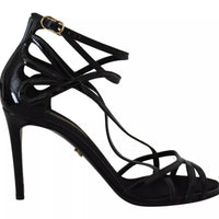 Dolce & Gabbana Black Leather Stiletto Heels Sandals Shoes