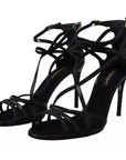 Dolce & Gabbana Black Leather Stiletto Heels Sandals Shoes