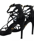 Dolce & Gabbana Black Leather Stiletto Heels Sandals Shoes