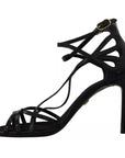Dolce & Gabbana Black Leather Stiletto Heels Sandals Shoes