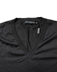 Dolce & Gabbana Dark Gray Silk V-neck Short Sleeves T-shirt