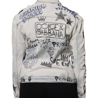 Dolce & Gabbana Light Blue Graffiti Button Down Denim Jacket