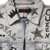 Dolce & Gabbana Light Blue Graffiti Button Down Denim Jacket