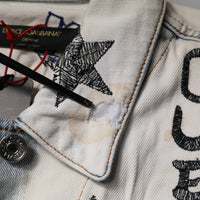 Dolce & Gabbana Light Blue Graffiti Button Down Denim Jacket
