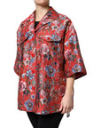 Dolce & Gabbana Red Floral Jacquard Button Down Coat Jacket