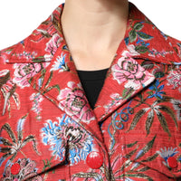 Dolce & Gabbana Red Floral Jacquard Button Down Coat Jacket
