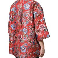 Dolce & Gabbana Red Floral Jacquard Button Down Coat Jacket