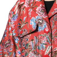 Dolce & Gabbana Red Floral Jacquard Button Down Coat Jacket