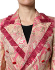 Dolce & Gabbana Pink Gold Jacquard Nylon Coat Blazer Jacket