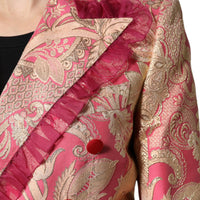 Dolce & Gabbana Pink Gold Jacquard Nylon Coat Blazer Jacket