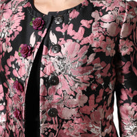 Dolce & Gabbana Pink Black Floral Brocade Trenchcoat Jacket